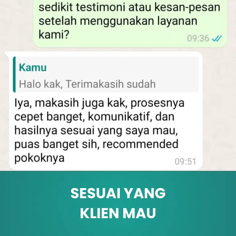 Testimoni Sesuai Keinginan Klien